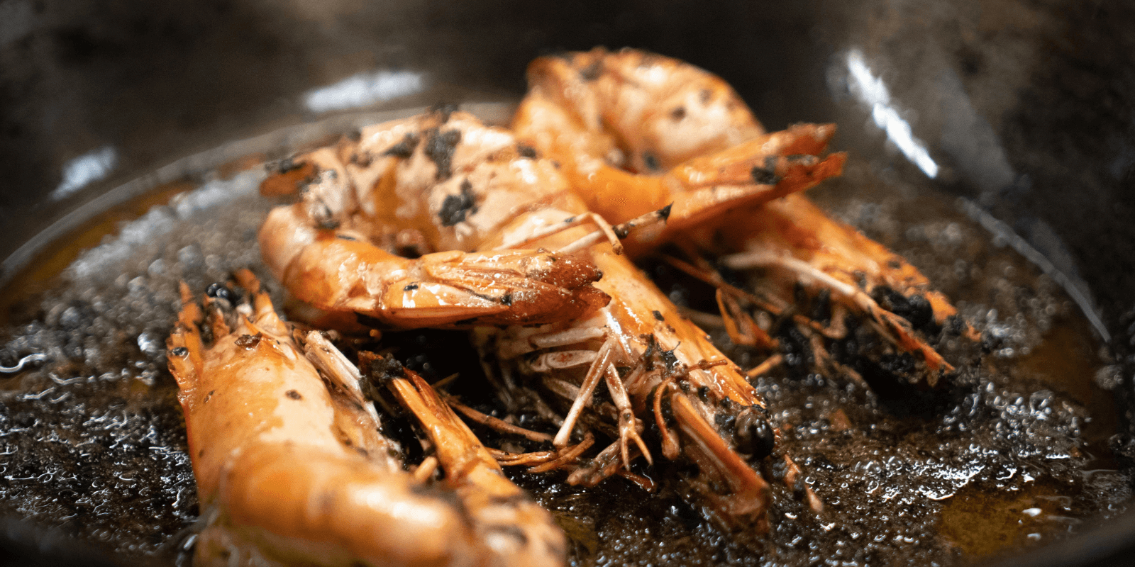 Cooked shrimp in a wok