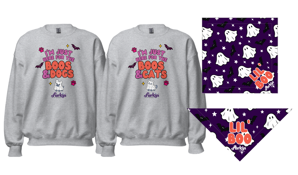 Furkin Halloween crewneck sweatshirts and matching pet bandana giveaway prize